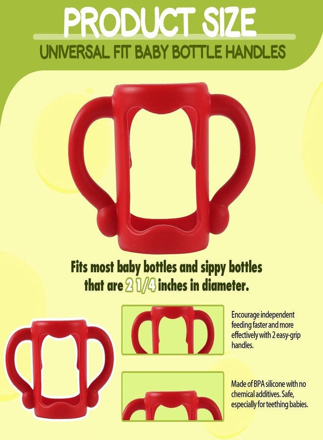 TonGass (4-Pack) Bottle Handles for Dr Brown Narrow Baby Bottles with Easy Grip Handles to Hold Their Own Bottle - BPA-Free Soft Silicone - Red Blue Pink and White - Image 2